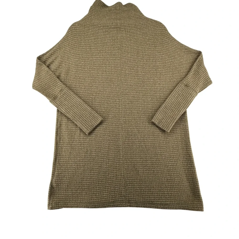 We The Free People Waffle Knit Mock Neck Tunic Sweater Womens XS Olive Taupe